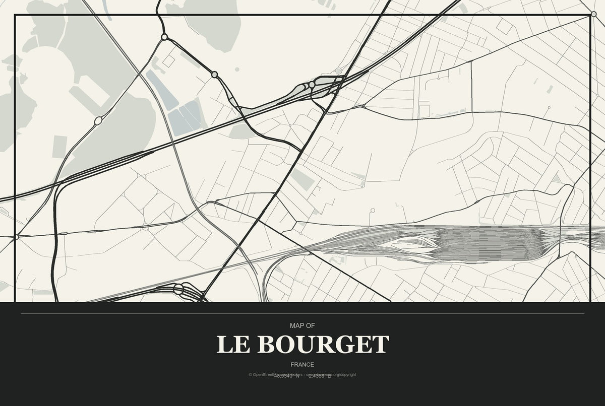 Le Bourget, France City Map Aluminum Sign in Museum Plaque style