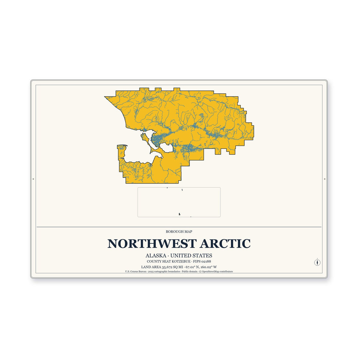Northwest Arctic Borough, Alaska Map Aluminum Sign in Citrine Modern style