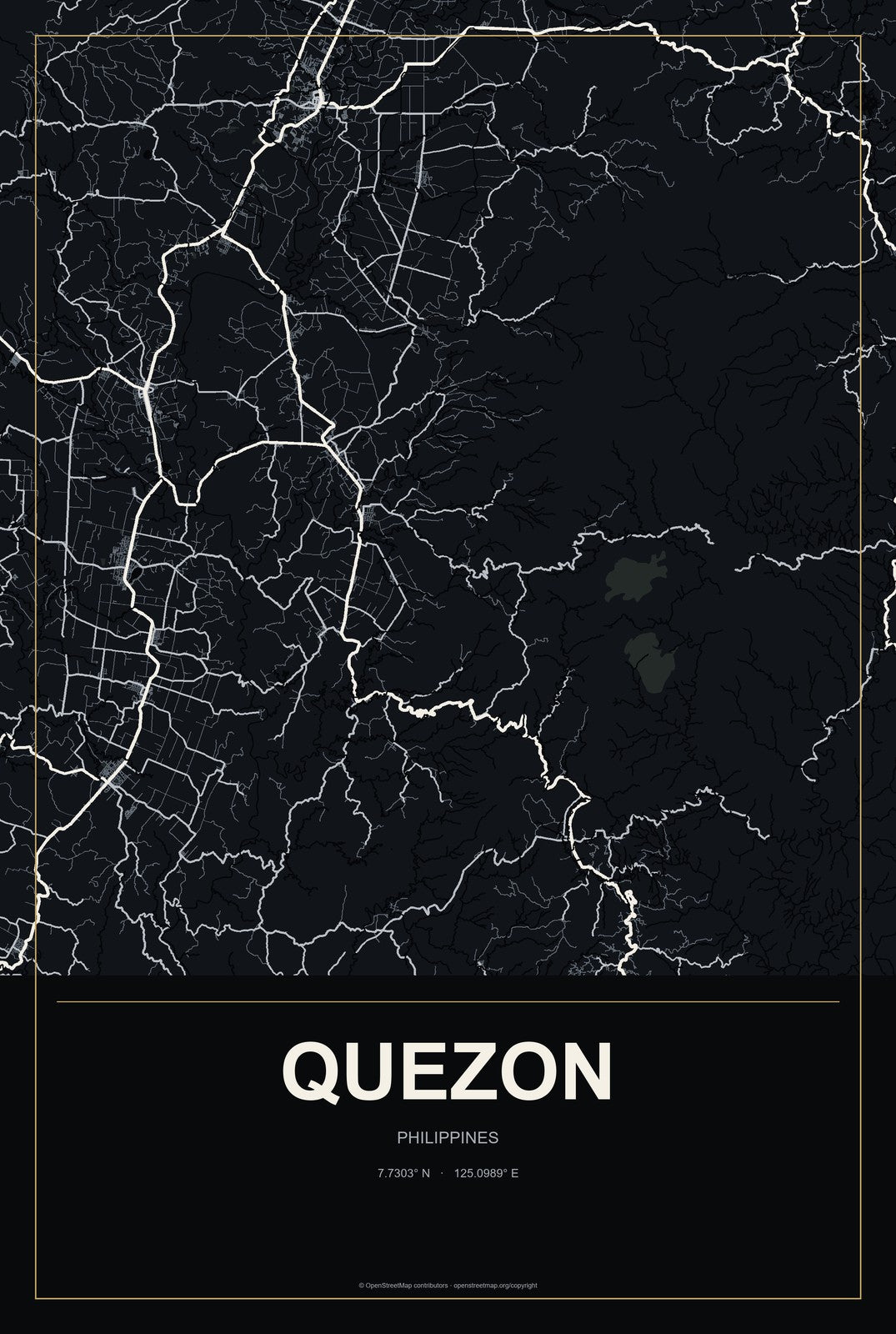 Quezon, Western Visayas, Philippines City Map Aluminum Sign in Metropolitan Noir style
