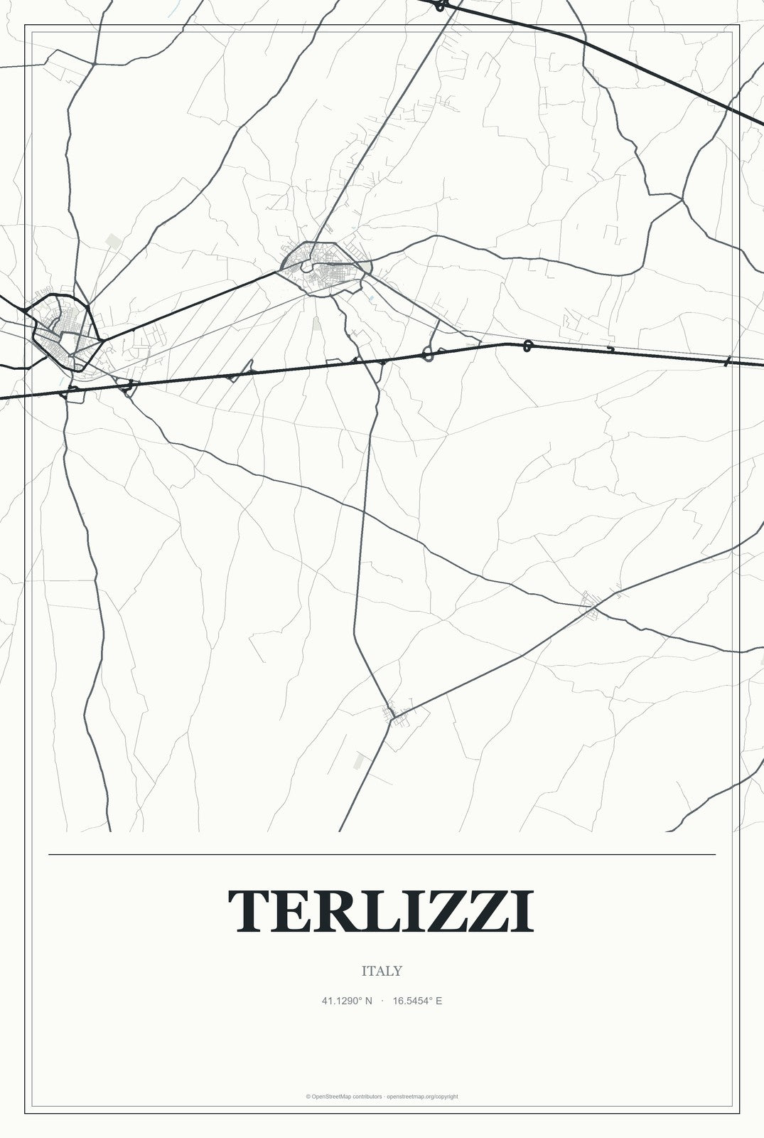 Terlizzi, Italy City Map Aluminum Sign in Gallery Air style