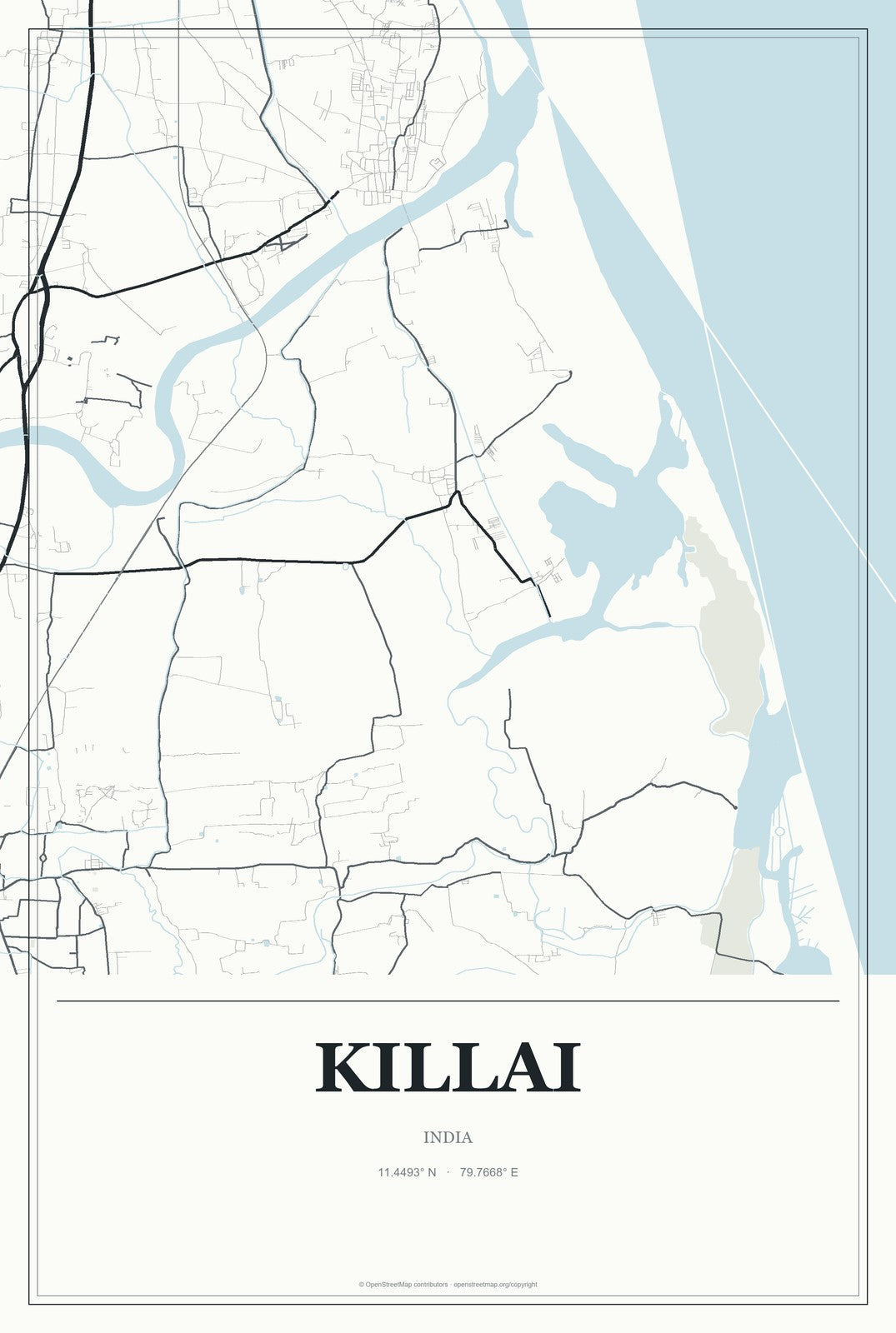 Killai, India City Map Aluminum Sign in Gallery Air style