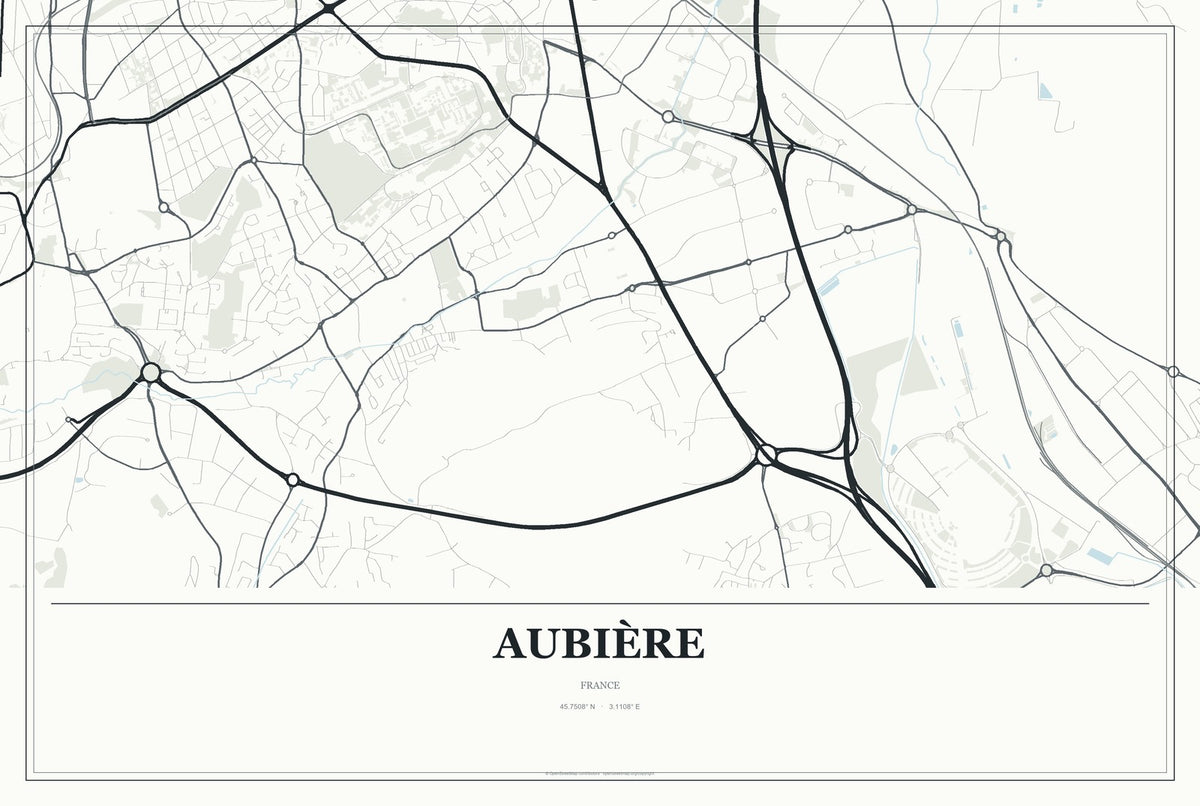 Aubière, France City Map Aluminum Sign in Gallery Air style