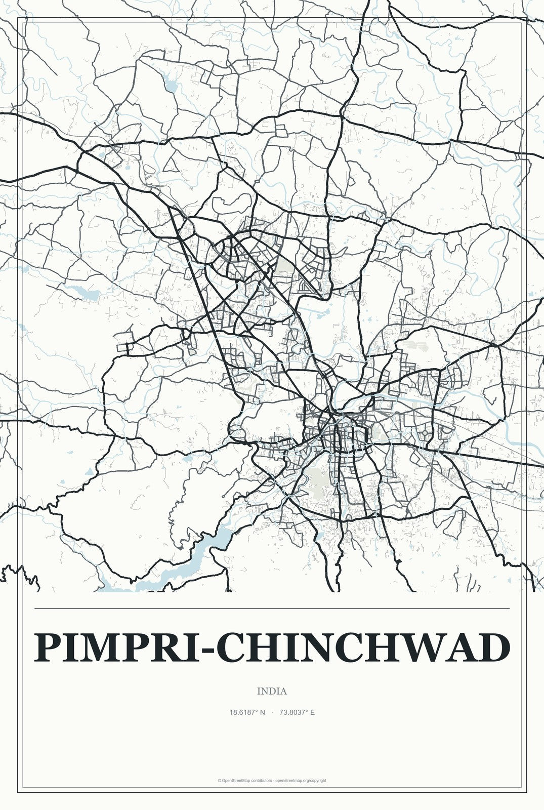 Pimpri-Chinchwad, India City Map Aluminum Sign in Gallery Air style