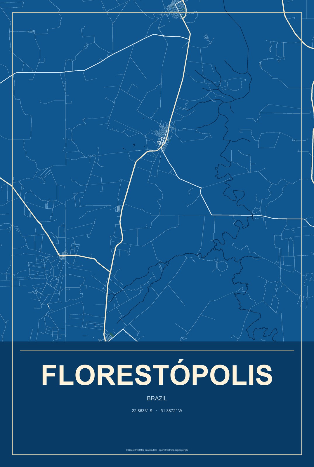 Florestópolis, Brazil City Map Aluminum Sign in Harbor Cobalt style