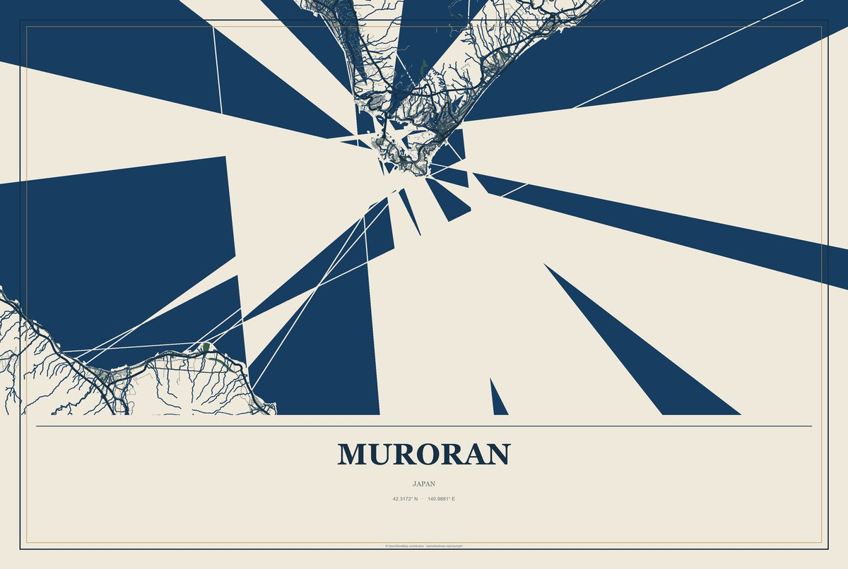 Muroran, Japan City Map Aluminum Sign in Coastal Cutout style