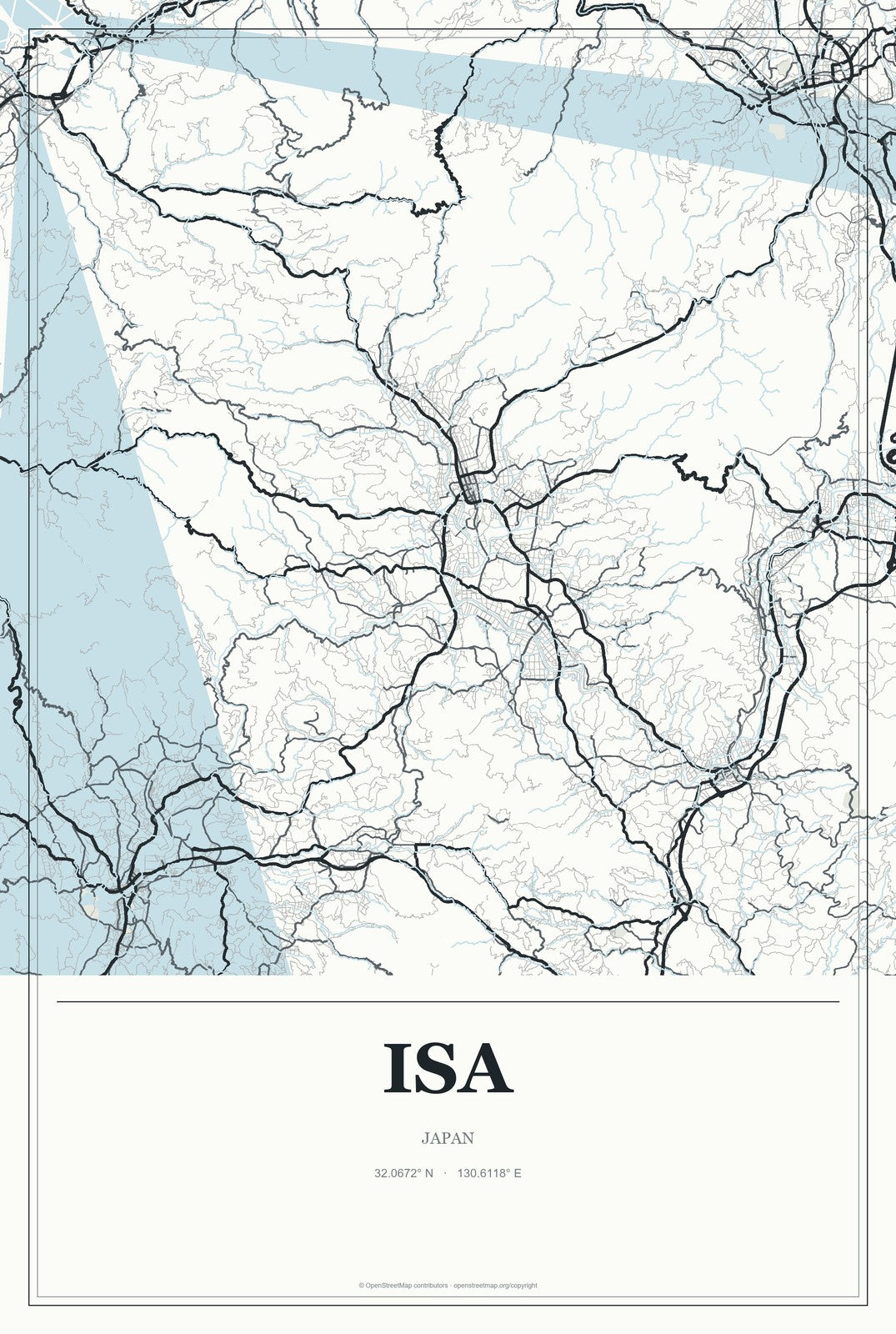 Isa, Japan City Map Aluminum Sign in Gallery Air style
