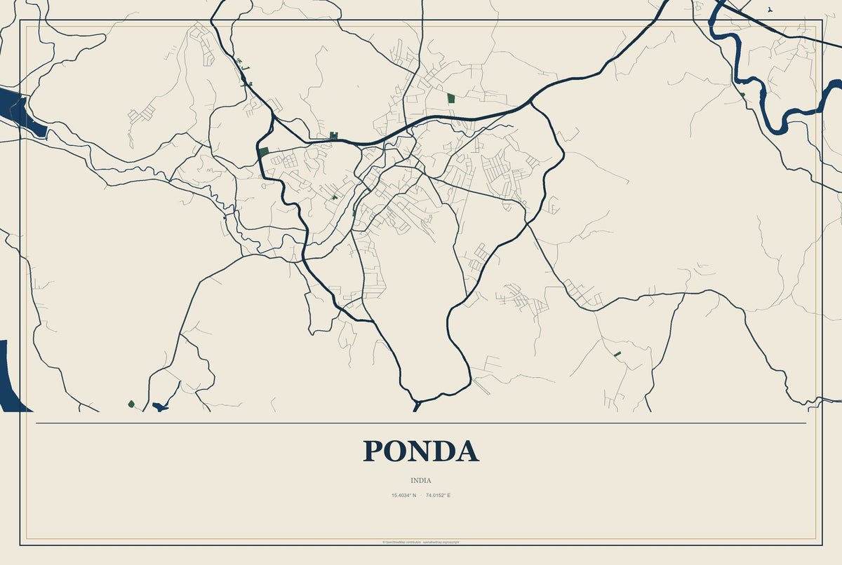 Ponda, India City Map Aluminum Sign in Coastal Cutout style