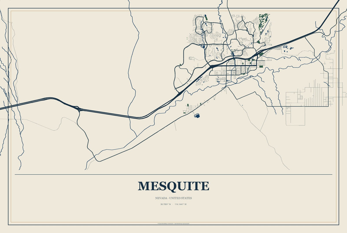 Mesquite, Nevada City Map Aluminum Sign in Coastal Cutout style