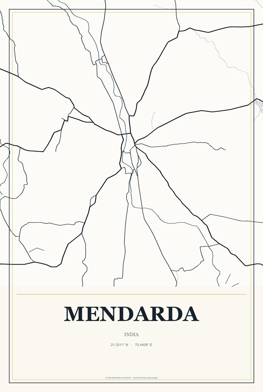 Mendarda, India City Map Aluminum Sign in Citrine Modern style