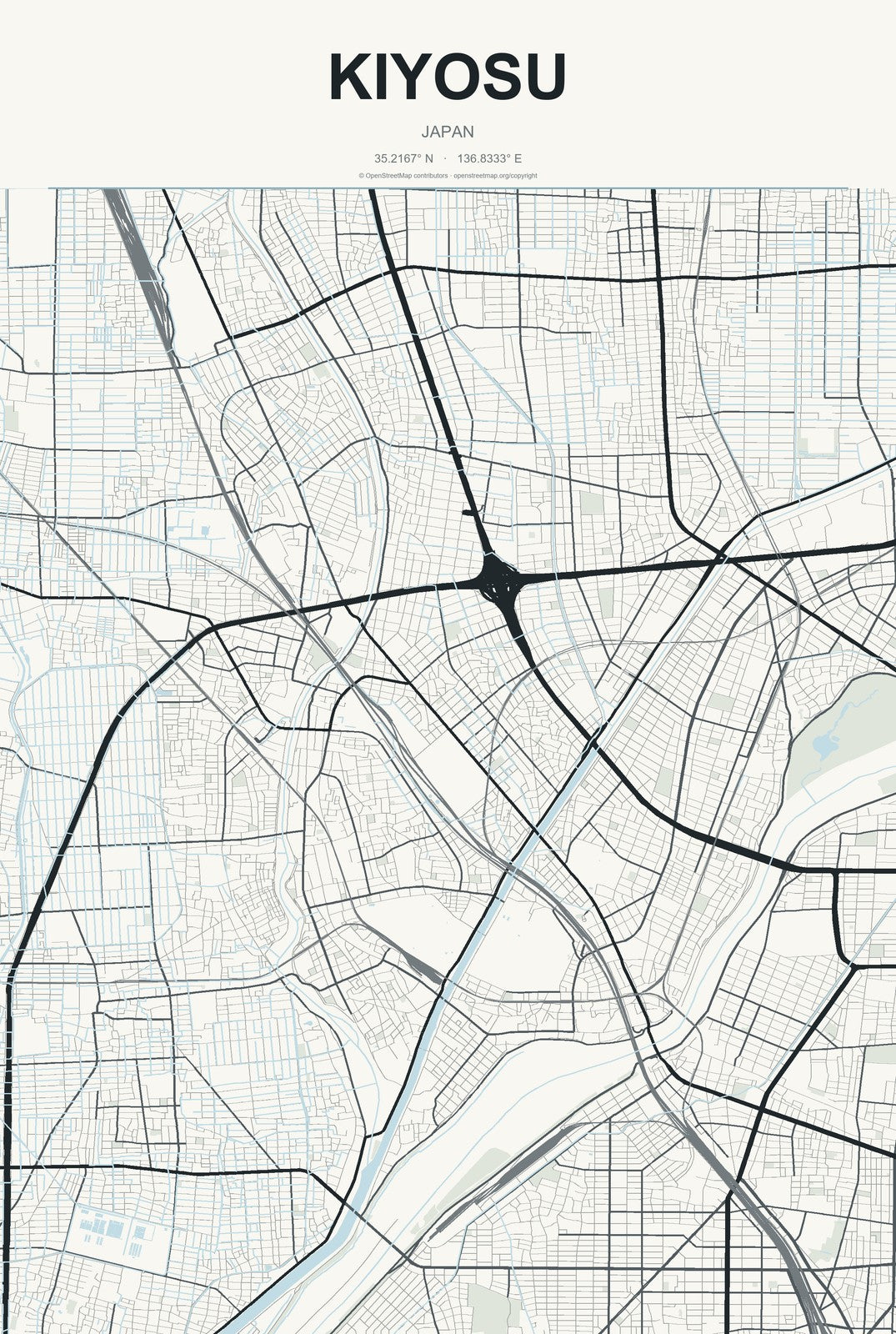 Kiyosu, Japan City Map Aluminum Sign in Headline Atlas style