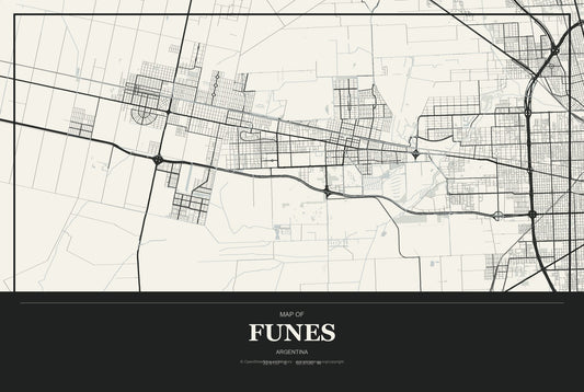 Funes, Argentina City Map Aluminum Sign in Museum Plaque style