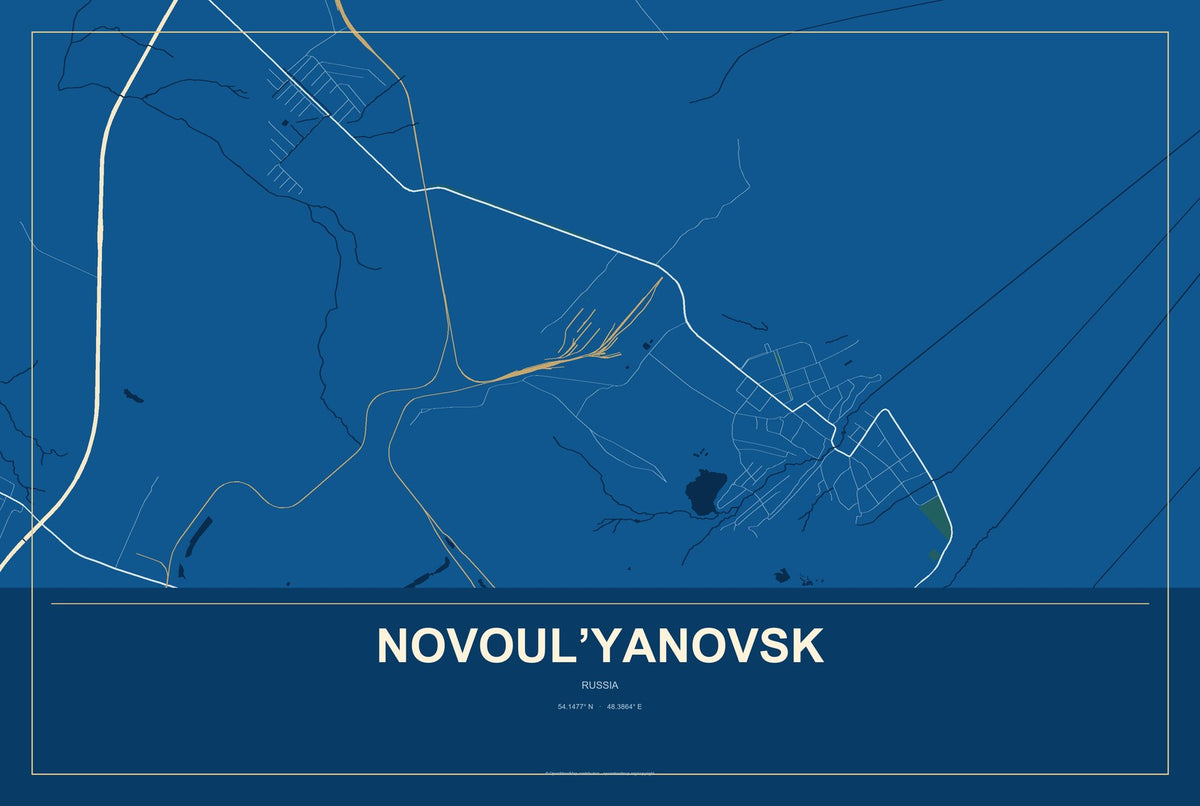 Novoul’yanovsk, Russia City Map Aluminum Sign in Harbor Cobalt style