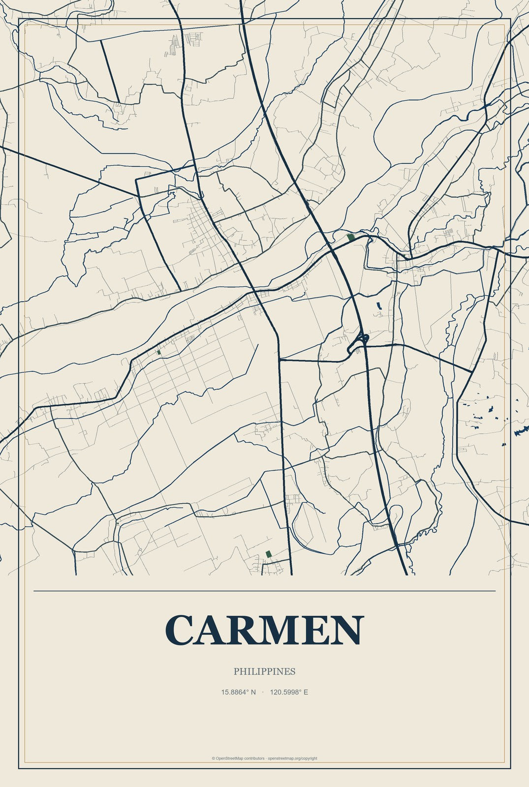 Carmen, Philippines City Map Aluminum Sign in Coastal Cutout style