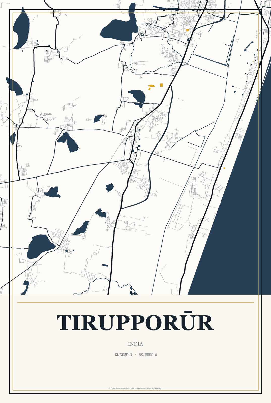 Tirupporūr, India City Map Aluminum Sign in Citrine Modern style