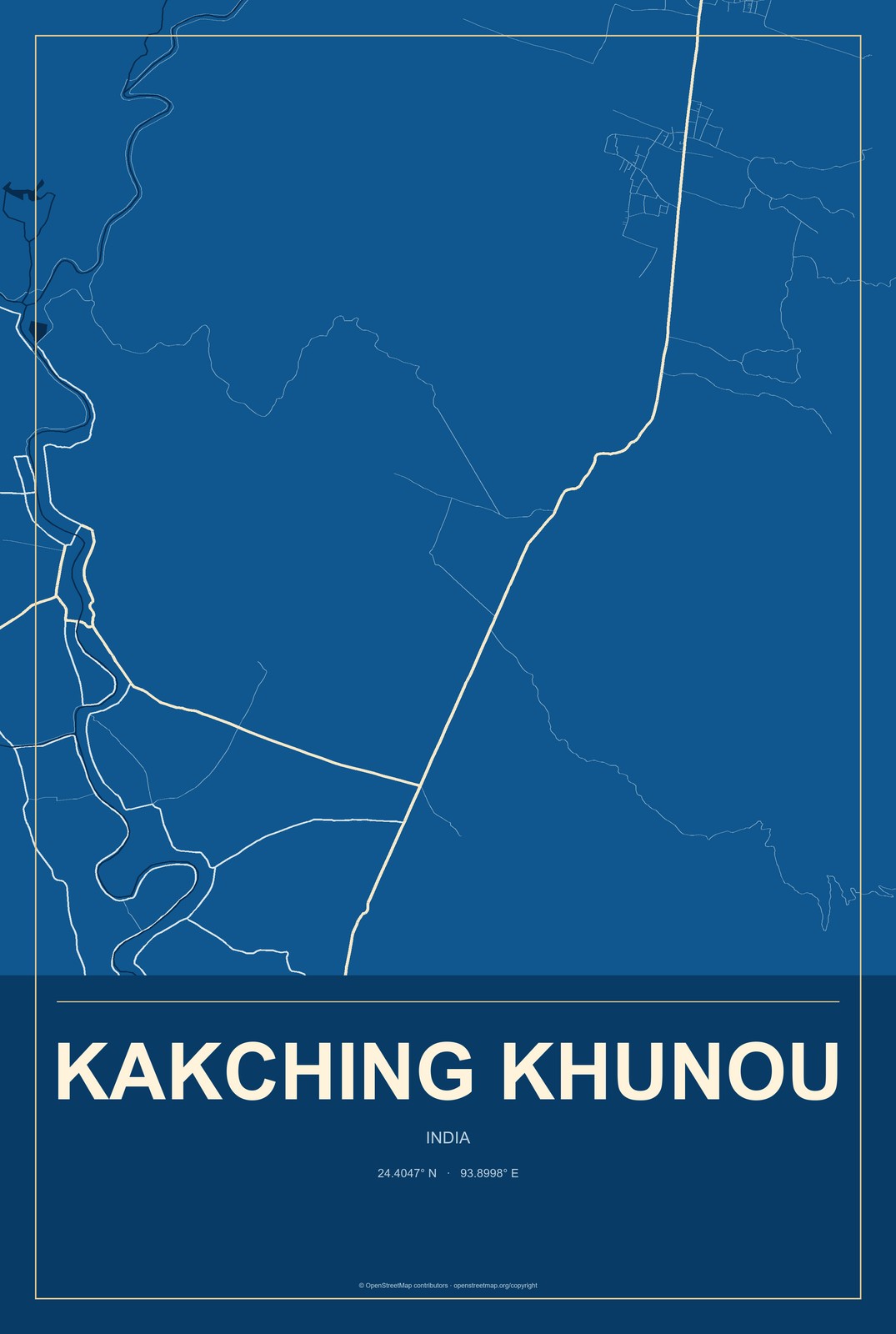 Kakching Khunou, India City Map Aluminum Sign in Harbor Cobalt style