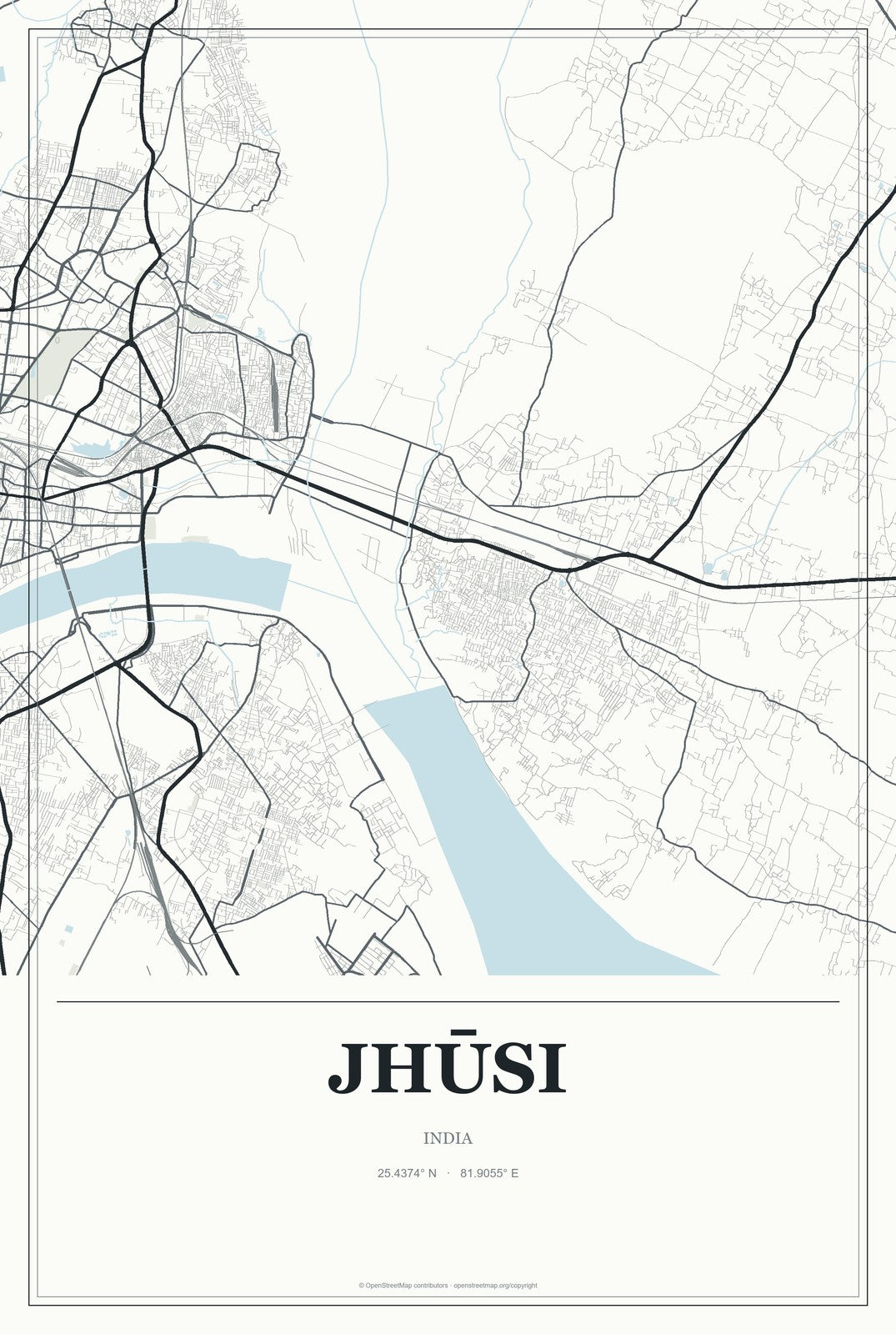 Jhūsi, India City Map Aluminum Sign in Gallery Air style