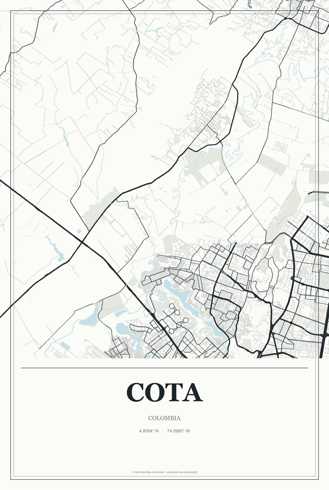 Cota, Colombia City Map Aluminum Sign in Gallery Air style