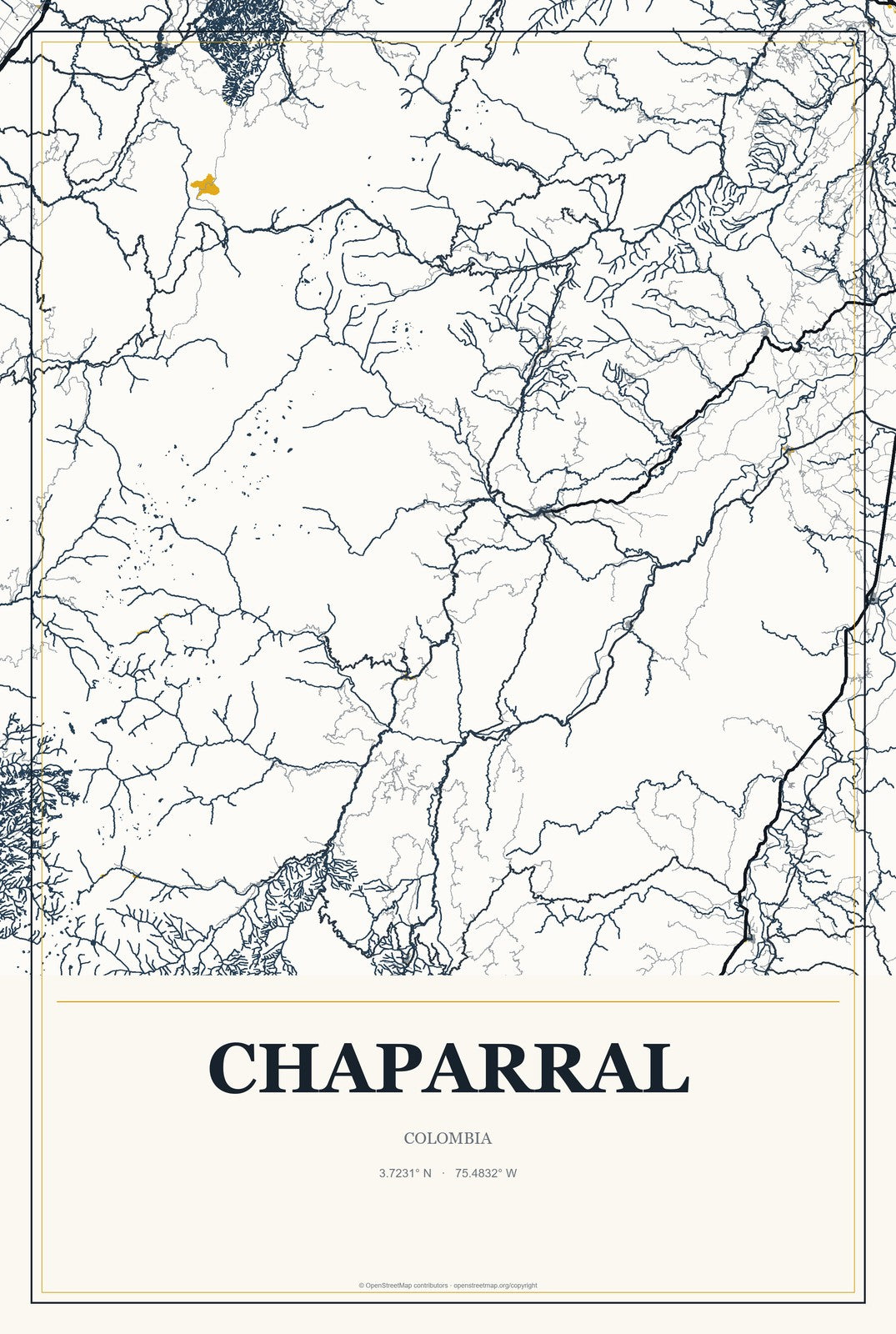 Chaparral, Colombia City Map Aluminum Sign in Citrine Modern style