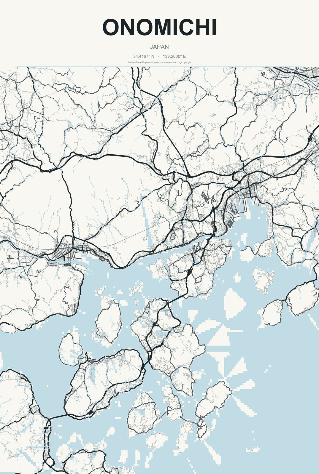 Onomichi, Japan City Map Aluminum Sign in Headline Atlas style