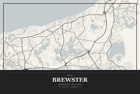 Brewster, Massachusetts City Map Aluminum Sign in Museum Plaque style