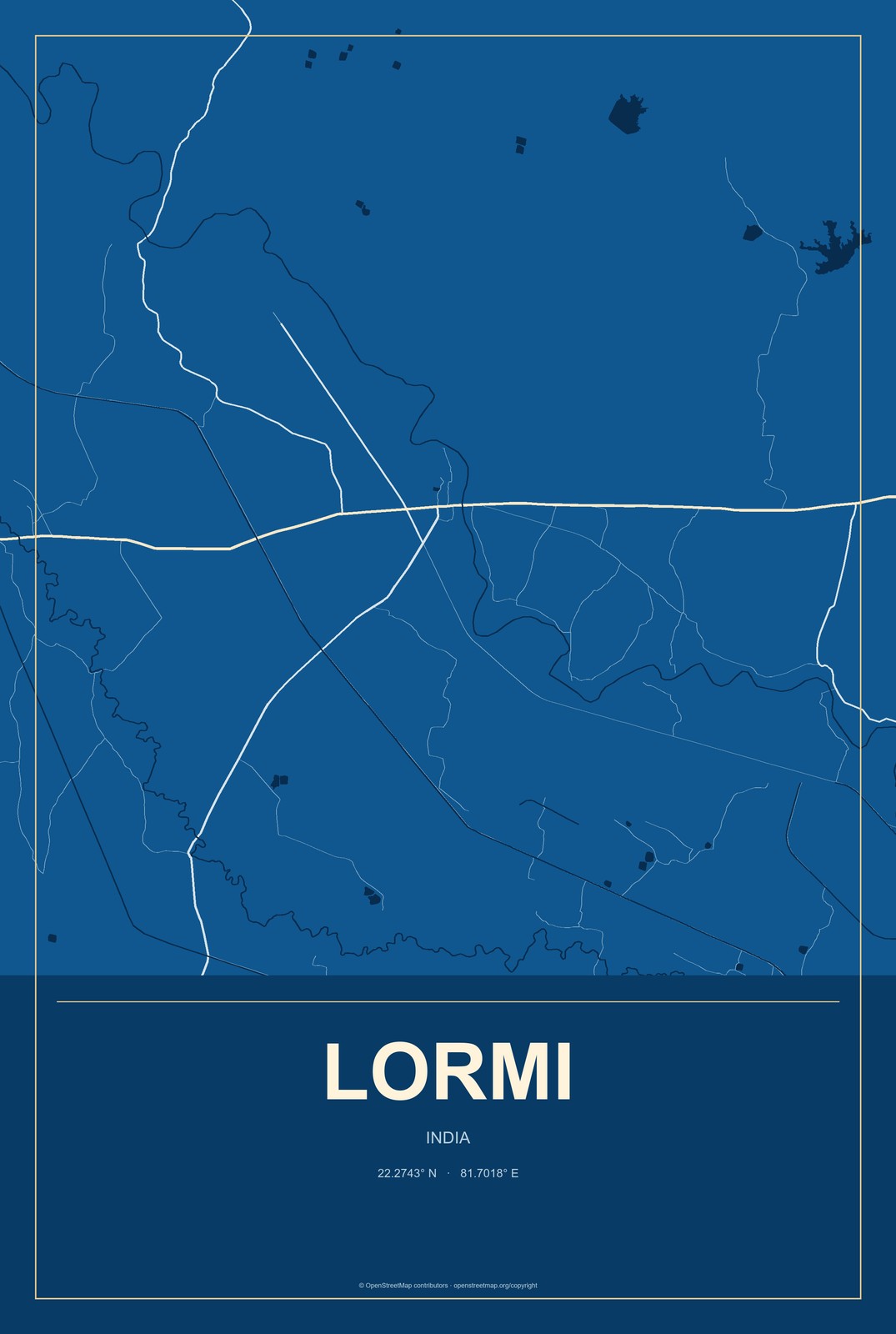 Lormi, India City Map Aluminum Sign in Harbor Cobalt style