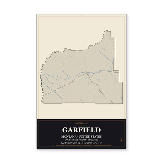 Garfield County, Montana Map Aluminum Sign in Museum Plaque style