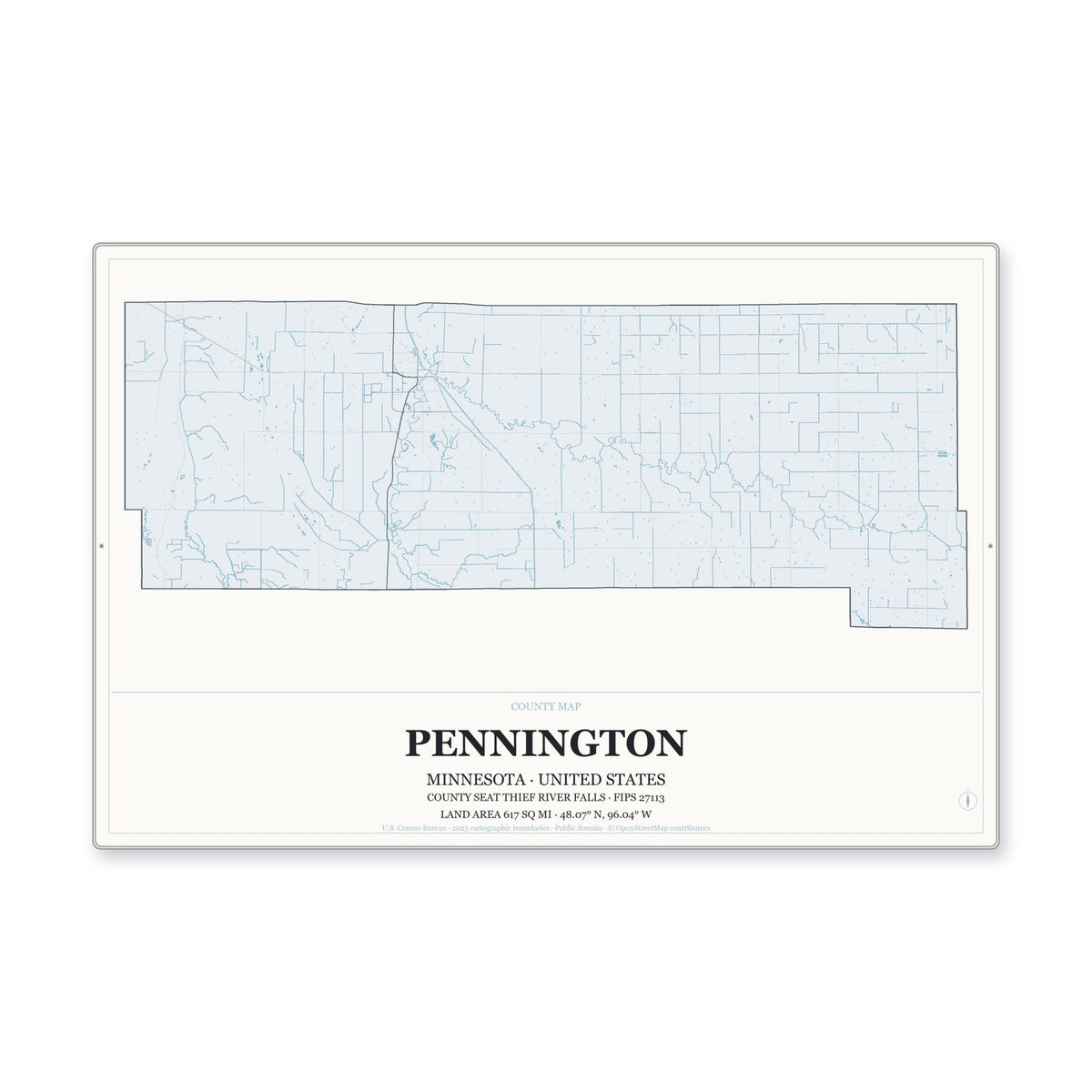 Pennington County, Minnesota Map Aluminum Sign in Gallery Air style