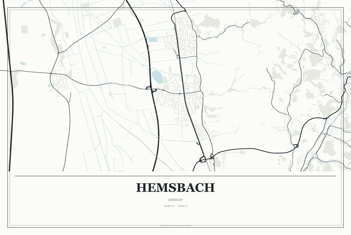 Hemsbach, Germany City Map Aluminum Sign in Gallery Air style