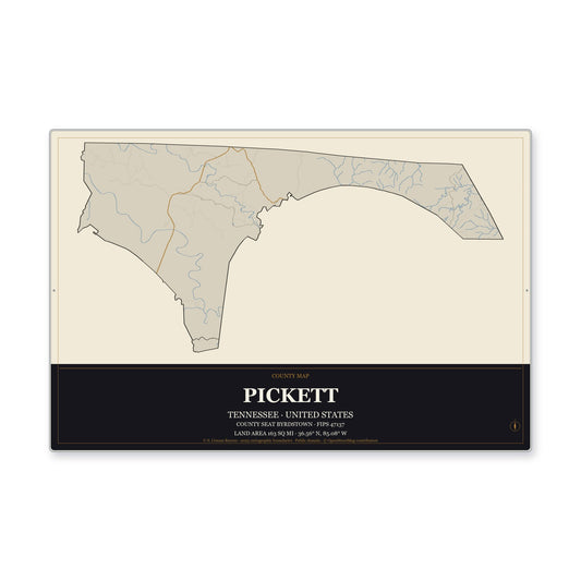 Pickett County, Tennessee Map Aluminum Sign in Museum Plaque style