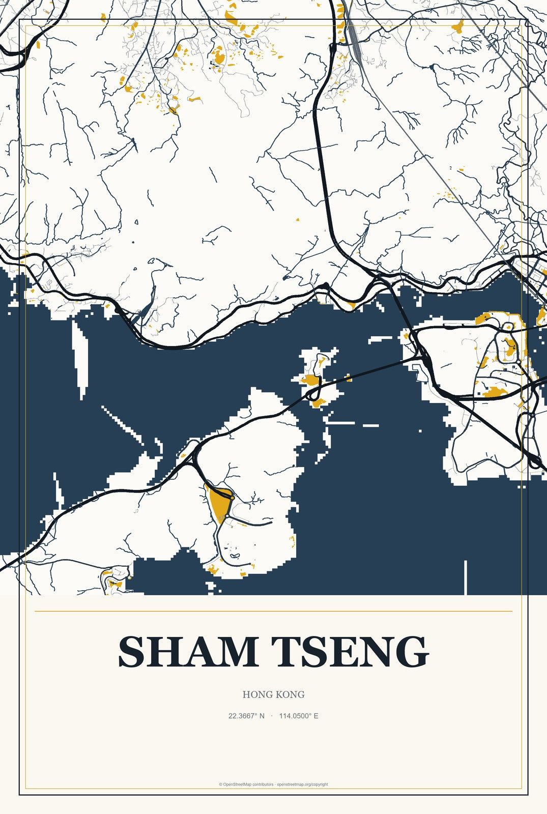 Sham Tseng, Hong Kong City Map Aluminum Sign in Citrine Modern style