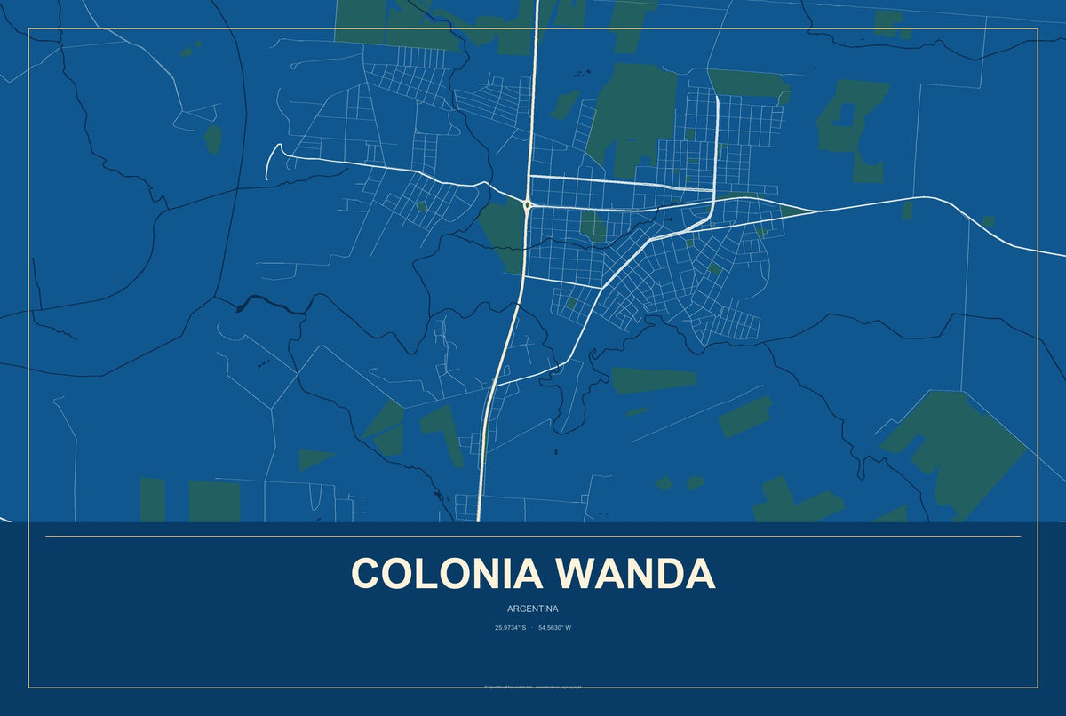 Colonia Wanda, Argentina City Map Aluminum Sign in Harbor Cobalt style