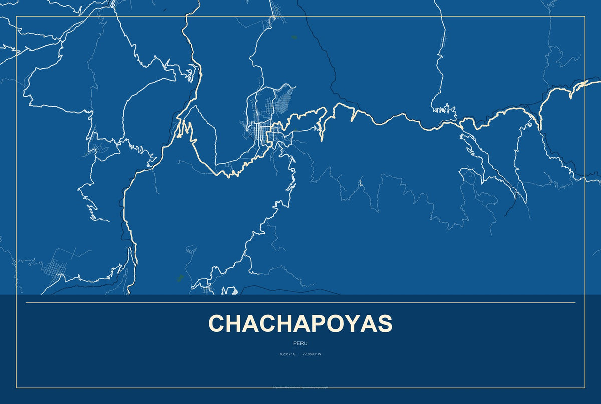 Chachapoyas, Peru City Map Aluminum Sign in Harbor Cobalt style