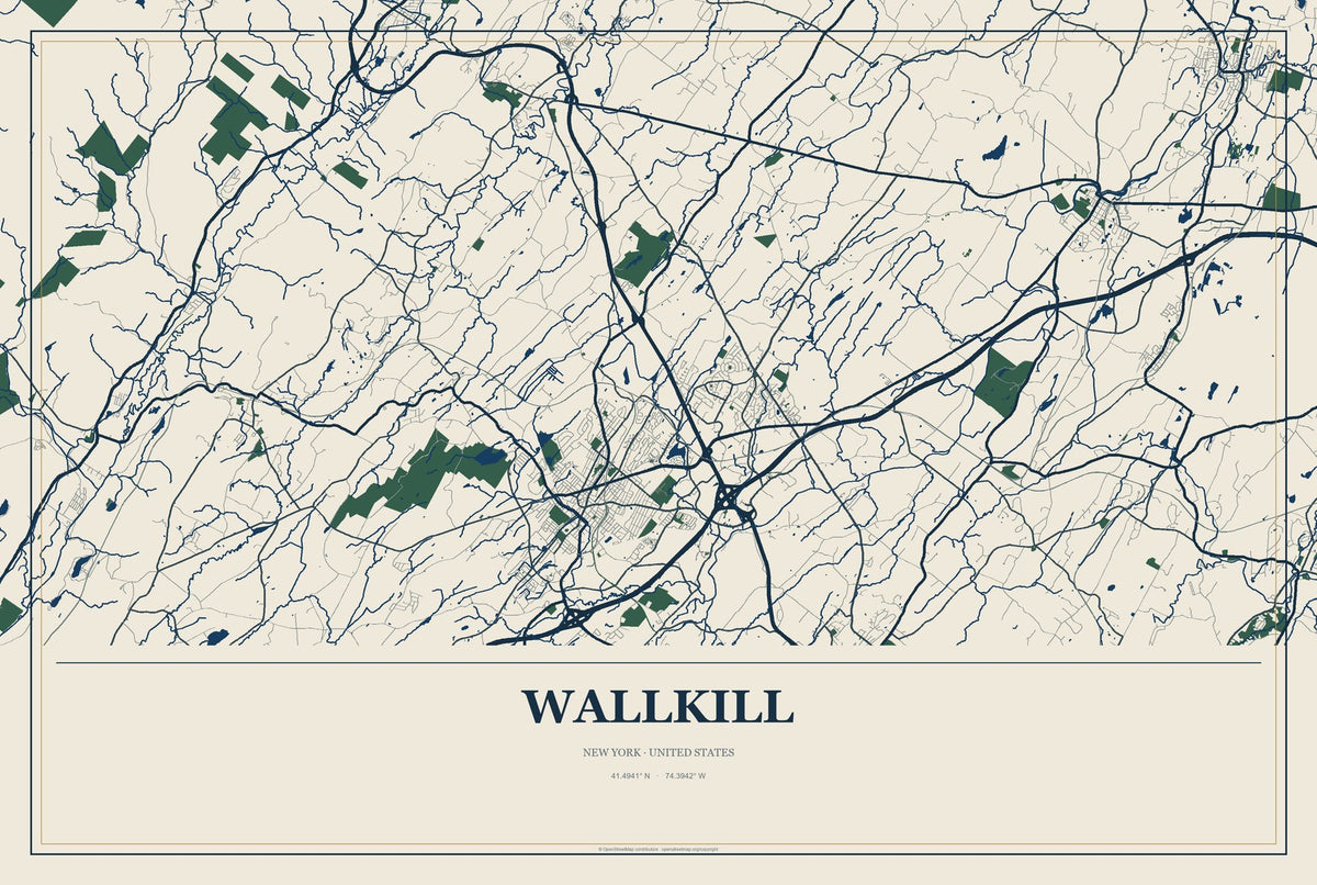 Wallkill, New York City Map Aluminum Sign in Coastal Cutout style