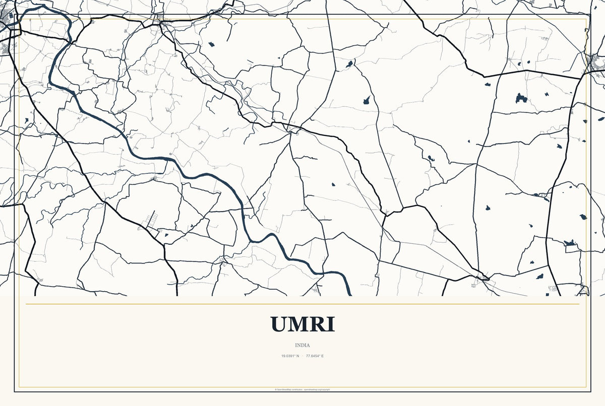 Umri, India City Map Aluminum Sign in Citrine Modern style