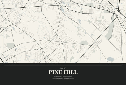 Pine Hill, New Jersey City Map Aluminum Sign in Museum Plaque style