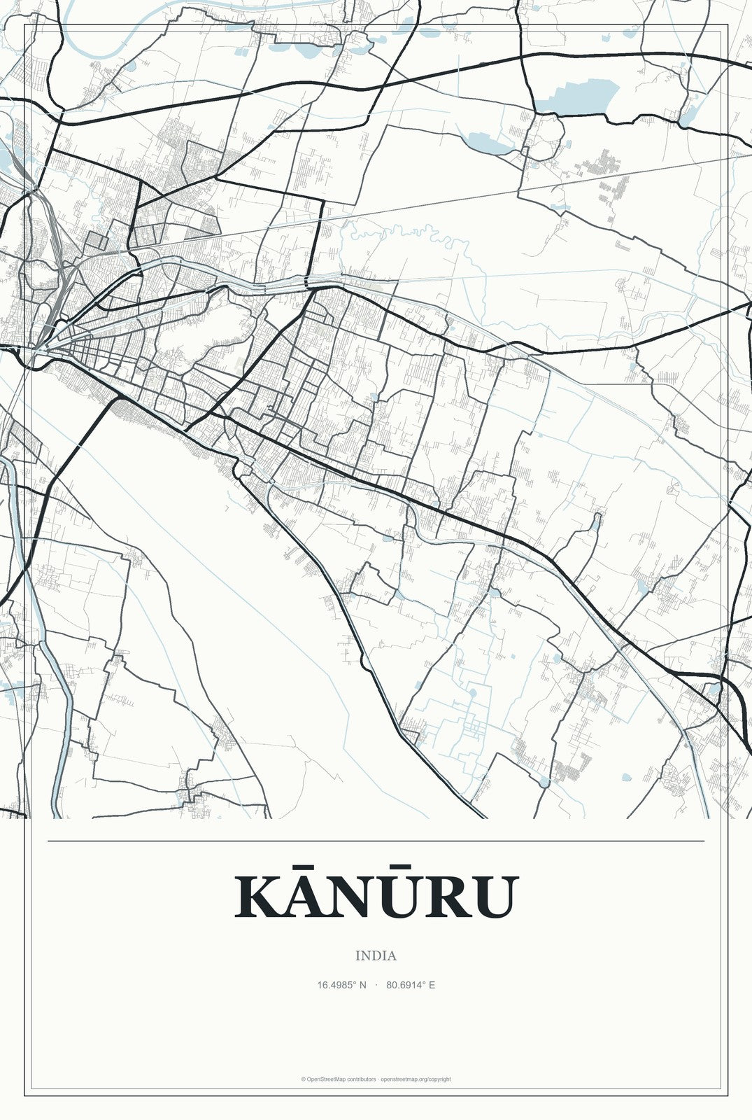 Kānūru, India City Map Aluminum Sign in Gallery Air style