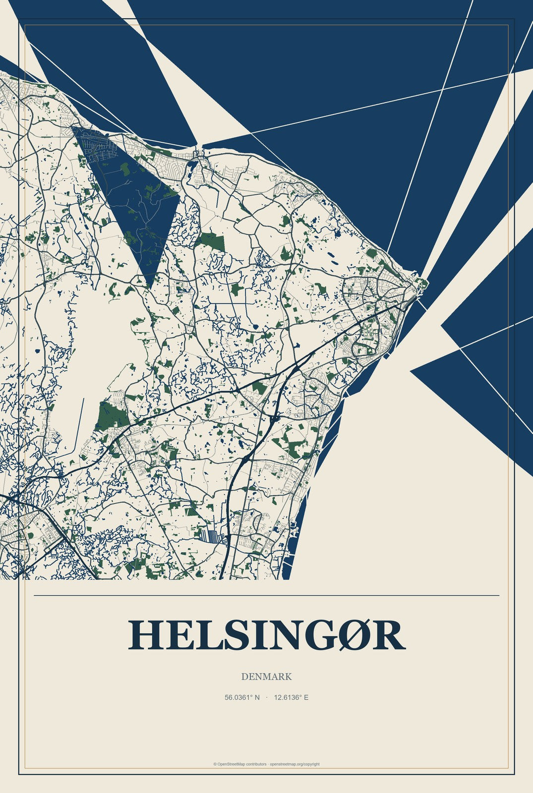 Helsingør, Denmark City Map Aluminum Sign in Coastal Cutout style