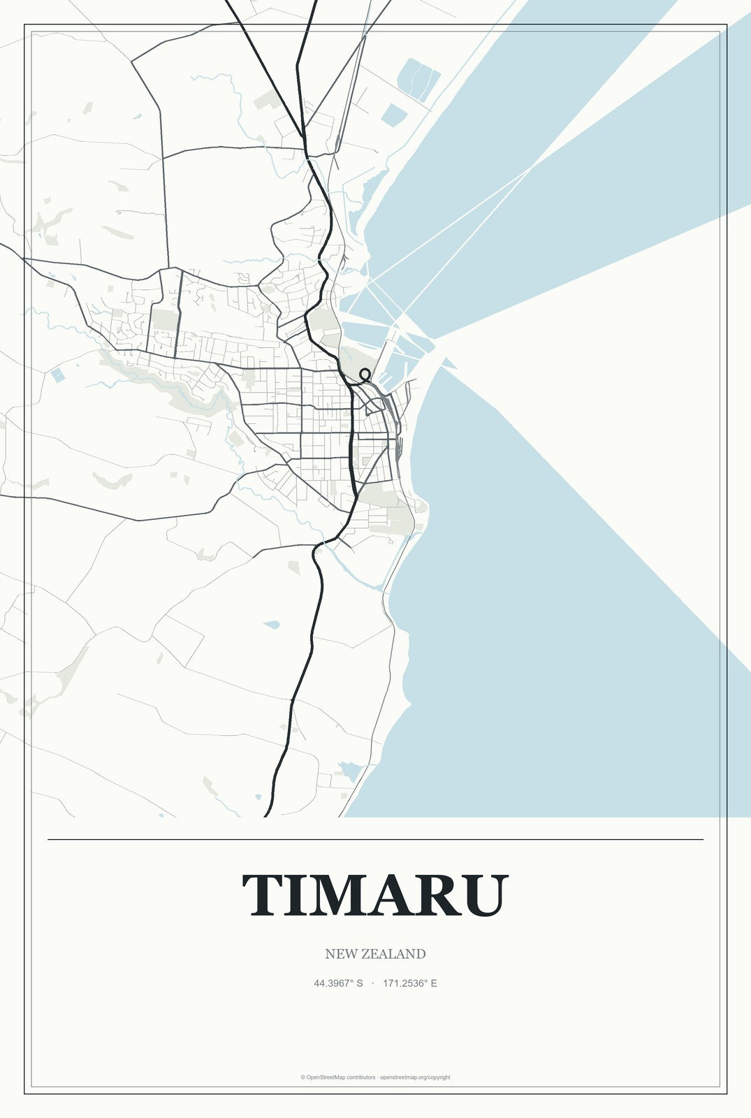 Timaru, New Zealand City Map Aluminum Sign in Gallery Air style