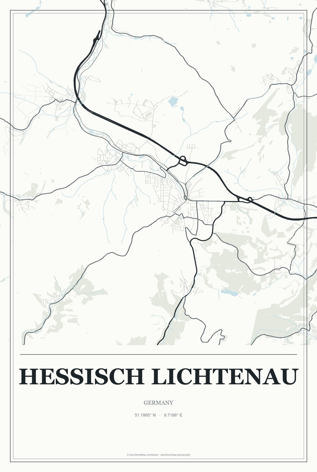 Hessisch Lichtenau, Germany City Map Aluminum Sign in Gallery Air style
