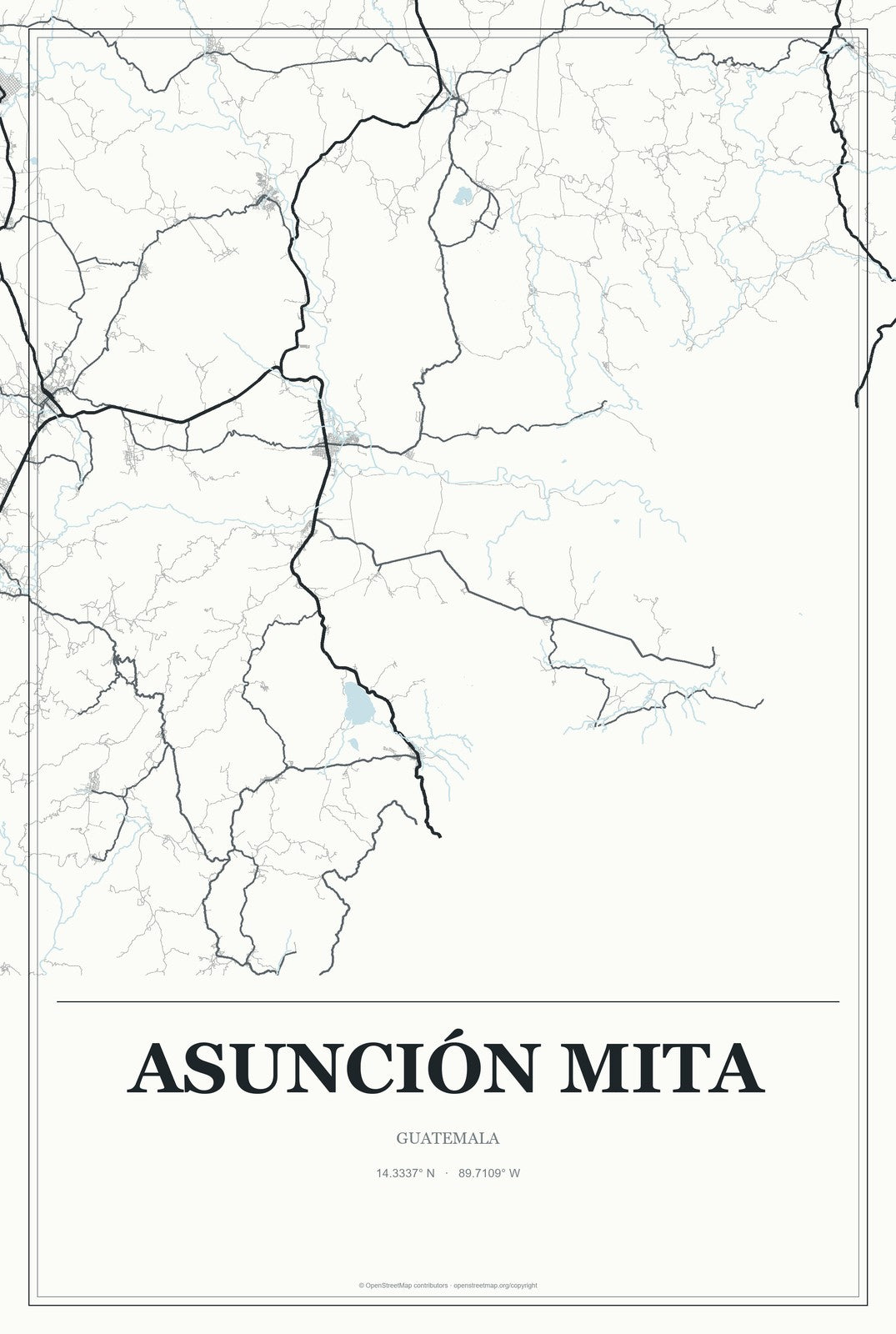 Asunción Mita, Guatemala City Map Aluminum Sign in Gallery Air style
