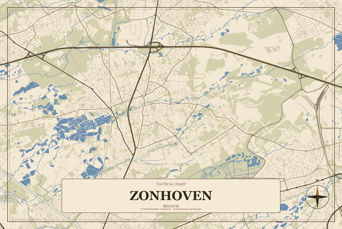 Zonhoven, Belgium City Map Aluminum Sign in Heritage Nautical style