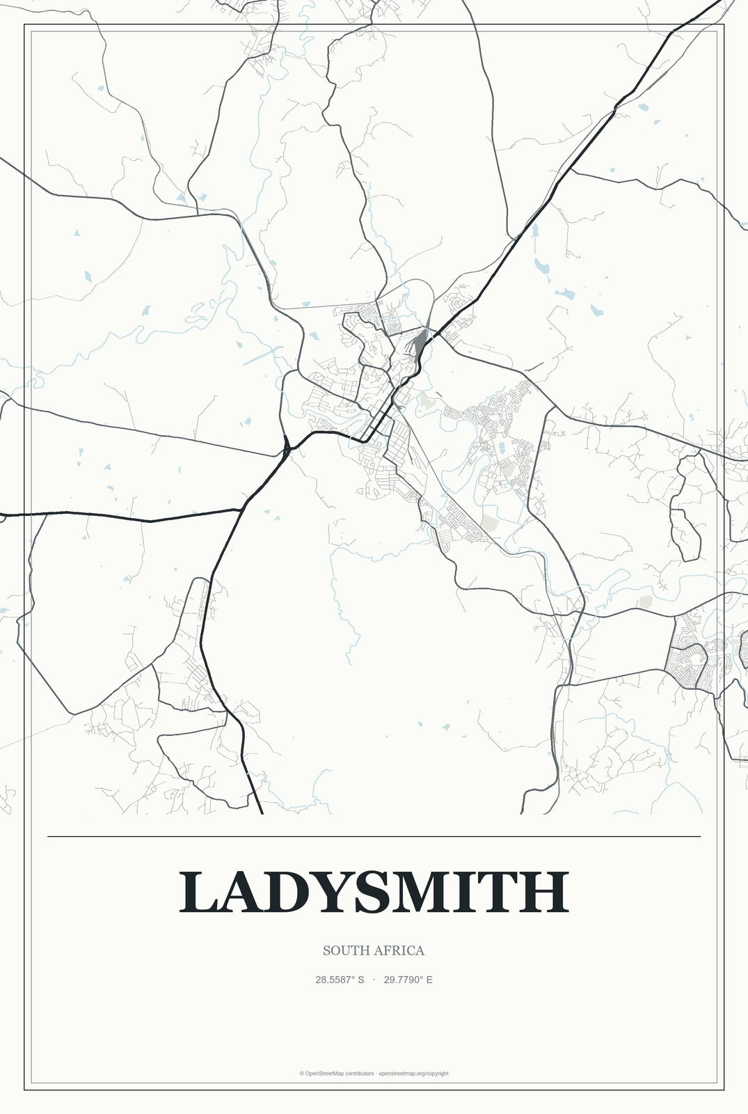 Ladysmith, South Africa City Map Aluminum Sign in Gallery Air style