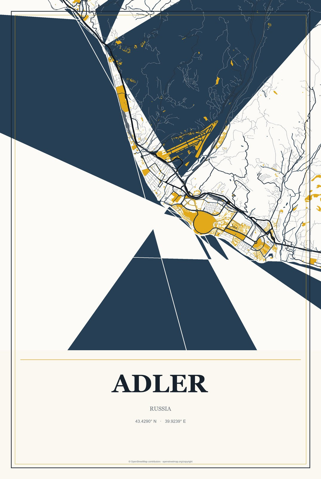 Adler, Russia City Map Aluminum Sign in Citrine Modern style