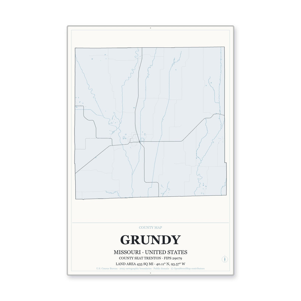Grundy County, Missouri Map Aluminum Sign in Gallery Air style
