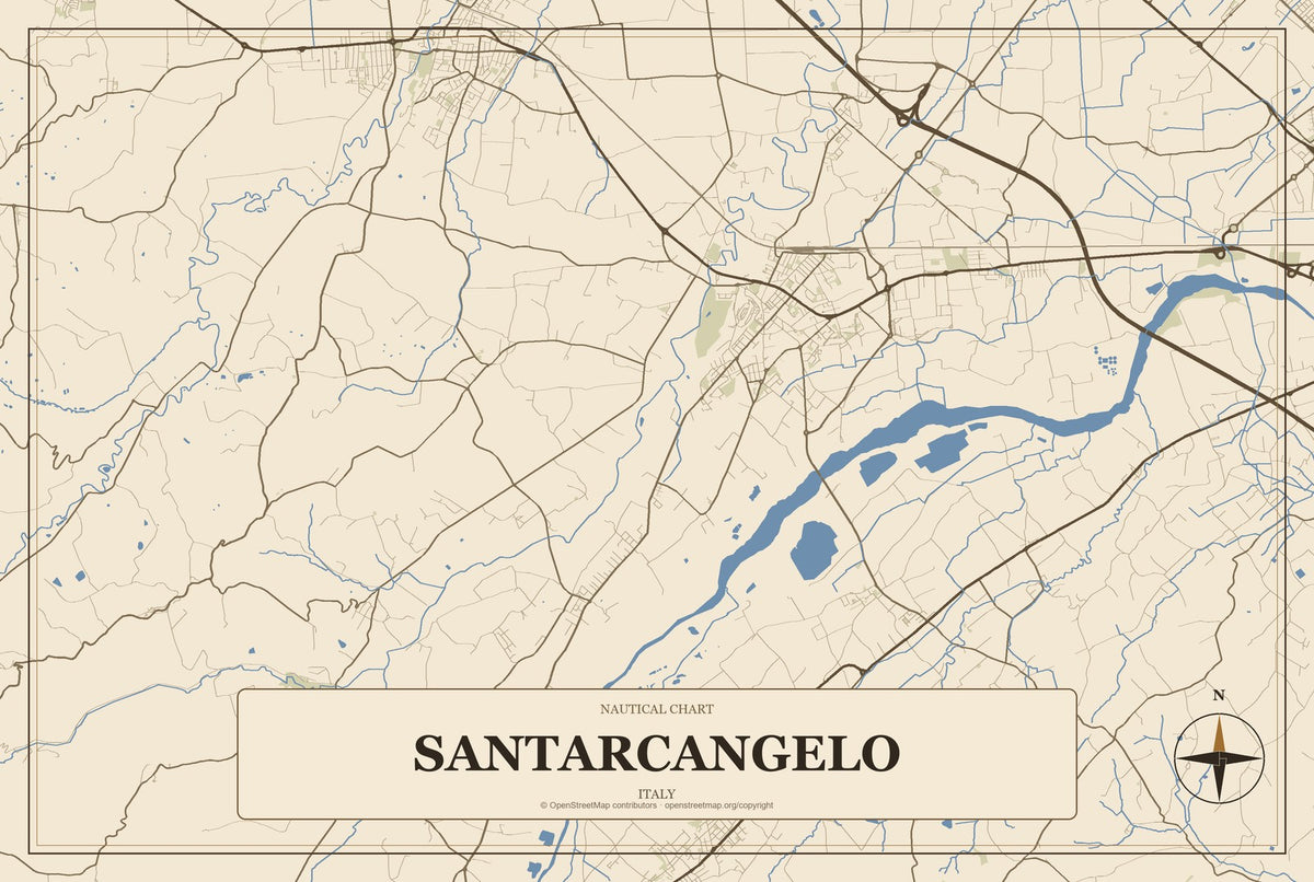 Santarcangelo, Italy City Map Aluminum Sign in Heritage Nautical style