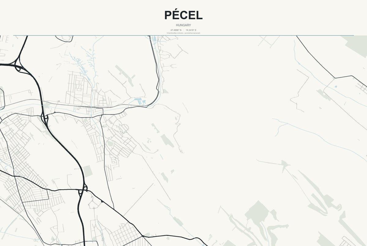 Pécel, Hungary City Map Aluminum Sign in Headline Atlas style