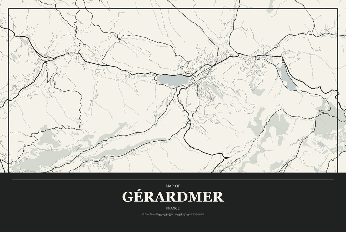 Gérardmer, France City Map Aluminum Sign in Museum Plaque style