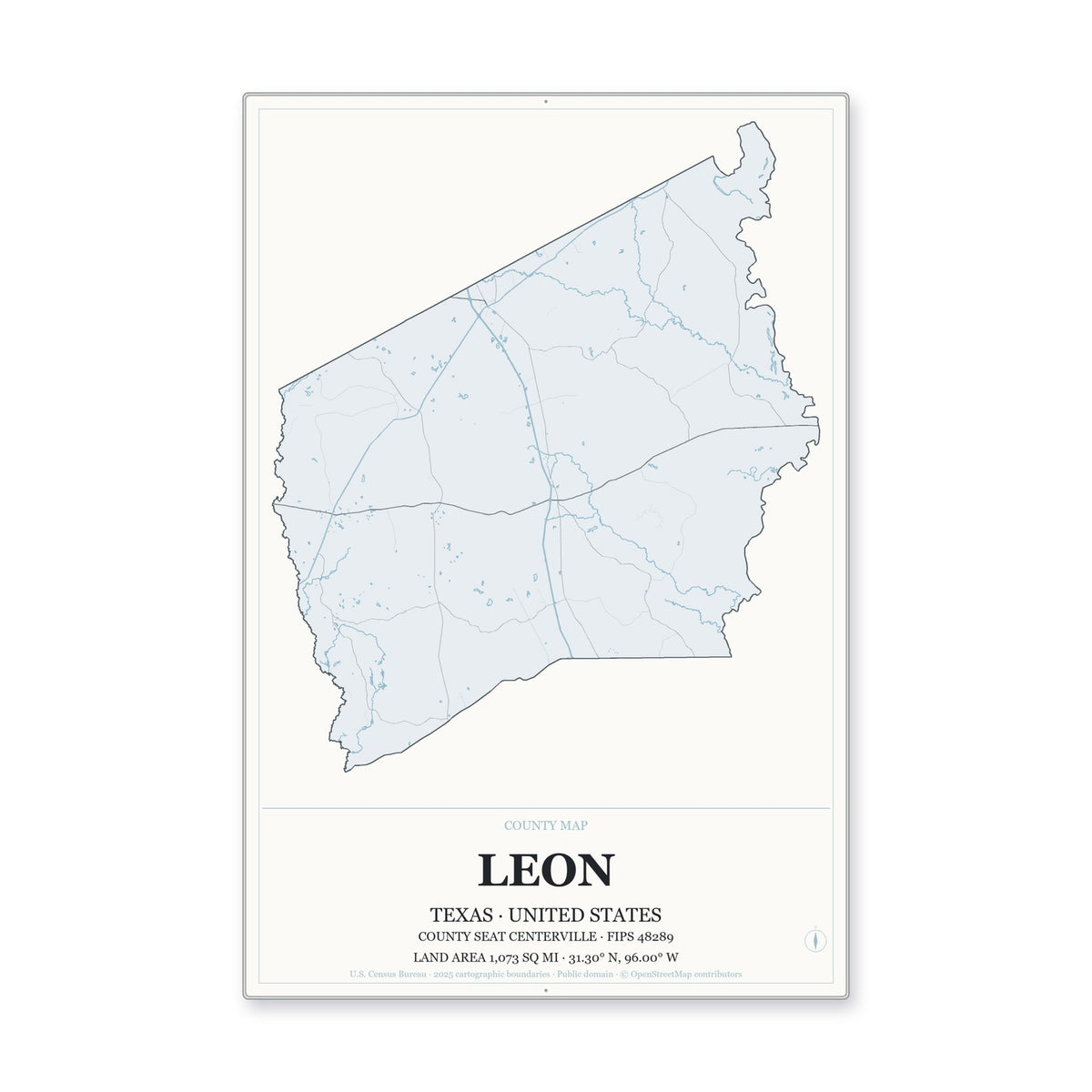 Leon County, Texas Map Aluminum Sign in Gallery Air style