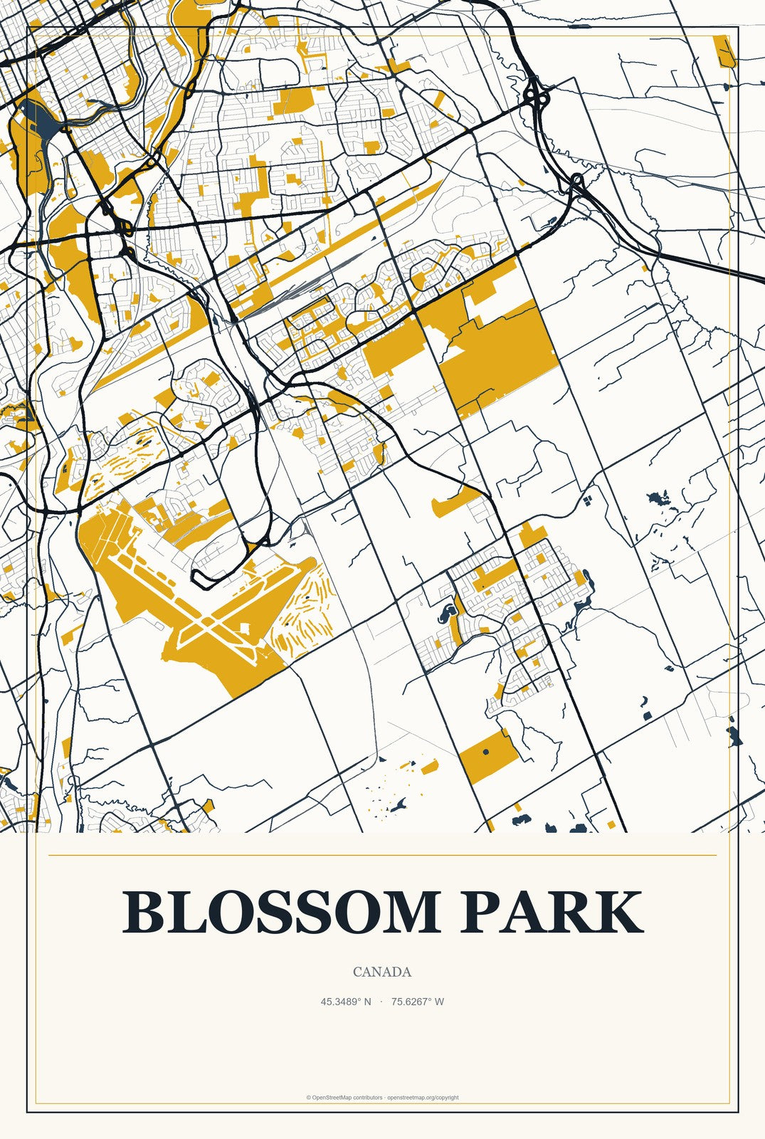 Blossom Park, Canada City Map Aluminum Sign in Citrine Modern style