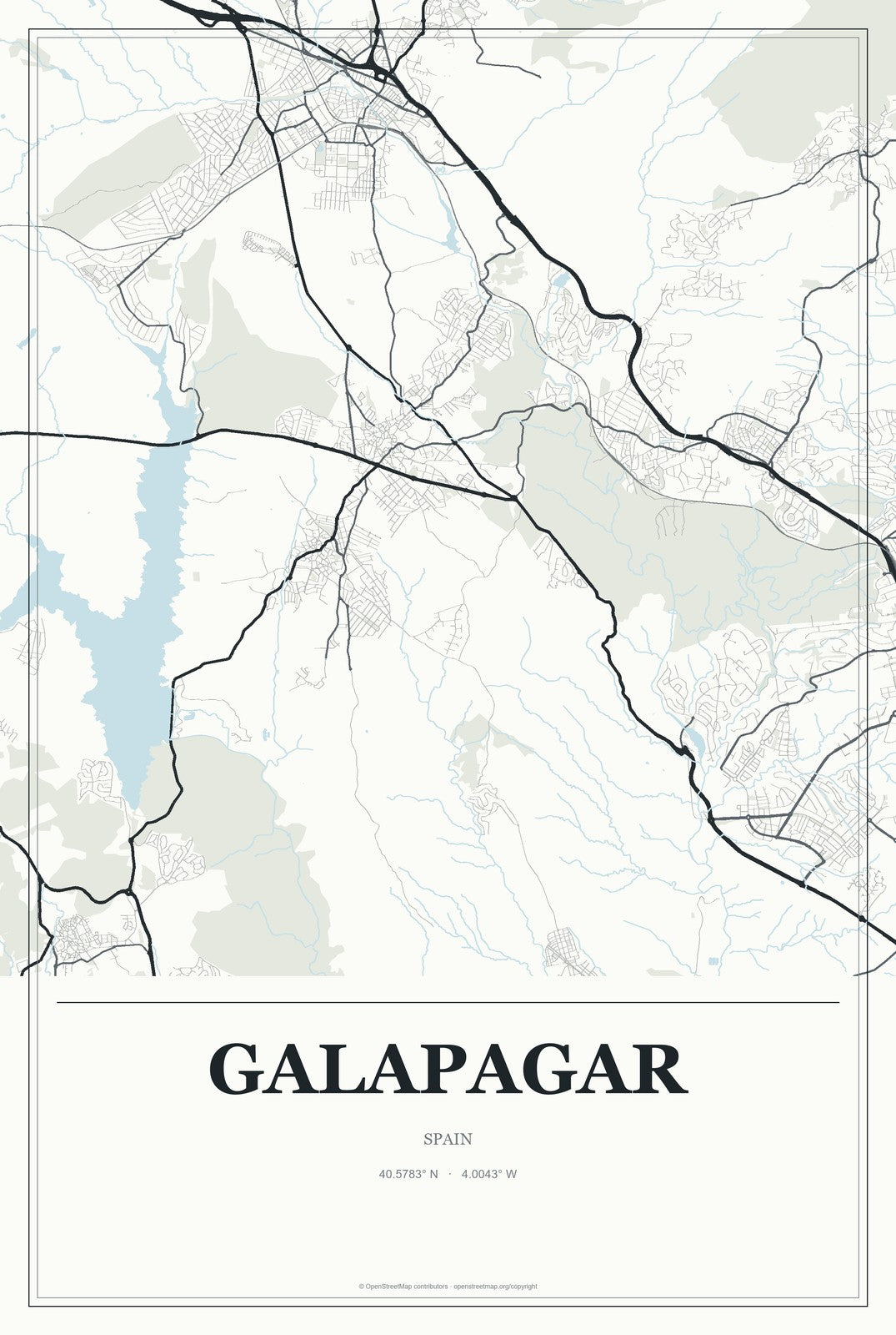 Galapagar, Spain City Map Aluminum Sign in Gallery Air style